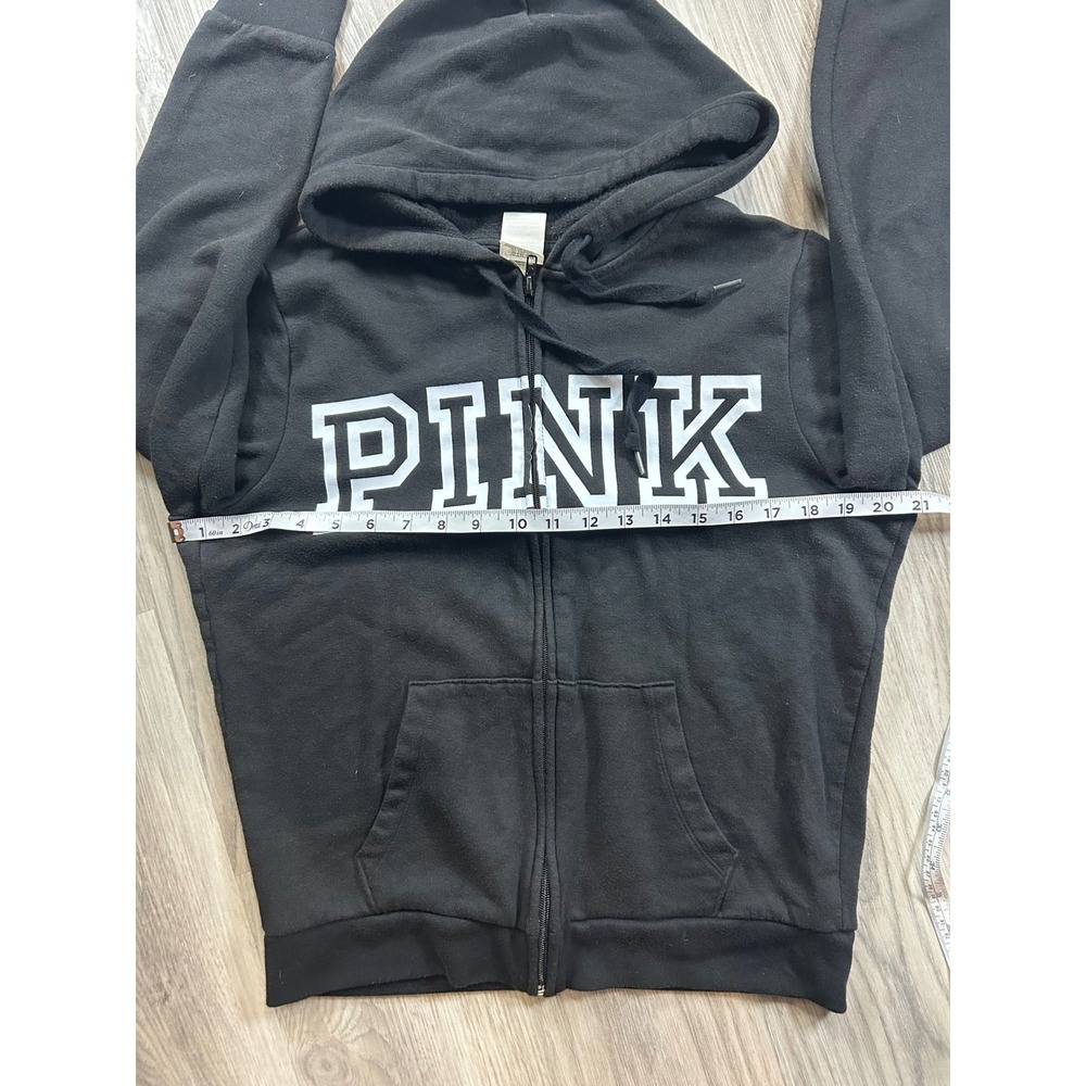 PINK Victoria's Secret Black Full Zip Logo Hoodie Sweatshirt Medium t2k lounge M - Picture 5 of 7